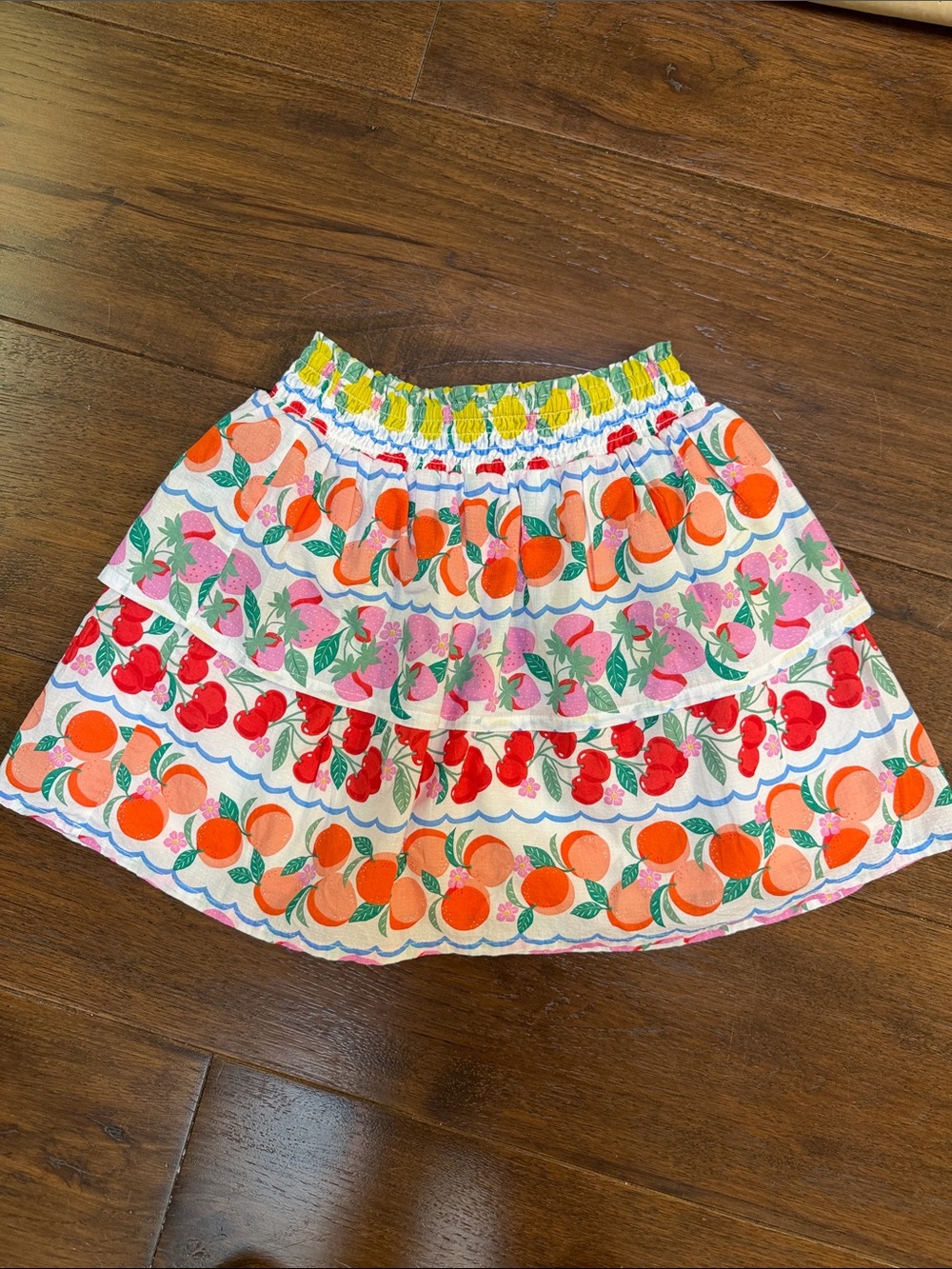 Mini Boden - Girls Orange & Pink Fruit-Print Tiered Skirt - Size: 7-8Y